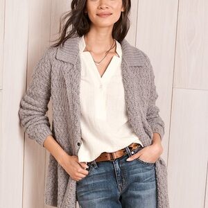 Garnet Hill Size Large Loose Weave Baby Alpaca Chunky Coat Sweater Tan/beige.